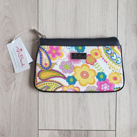 California Beach Cosmetics Case Mini Paisley Purse Neoprene You Fill Me Joy 9x5 - Picture 4 of 9